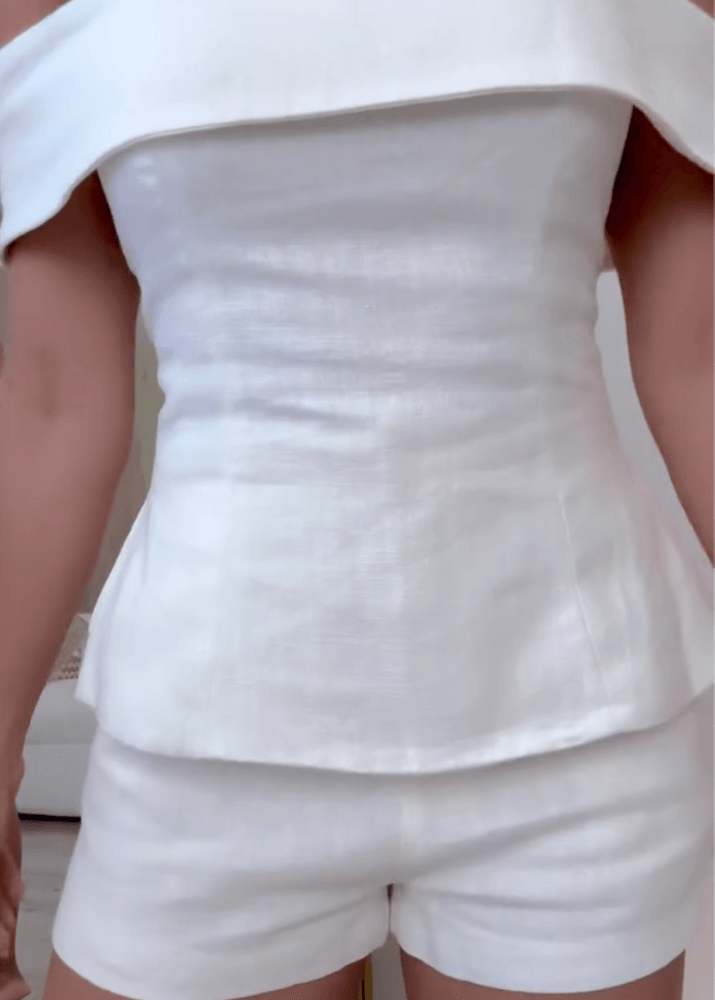 Completo due pezzi in cotone e lino bianco