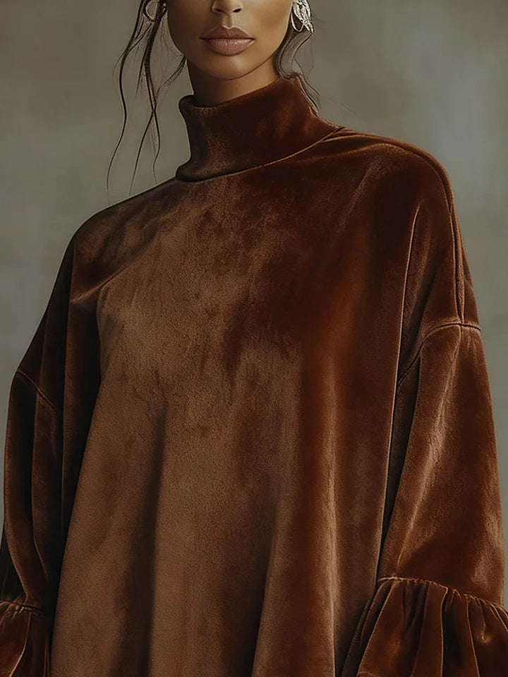 Abito Mini in Velluto Leopardo con Maniche a Volant