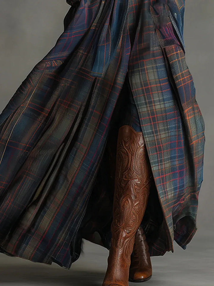 Ella | Abito maxi in camoscio blu