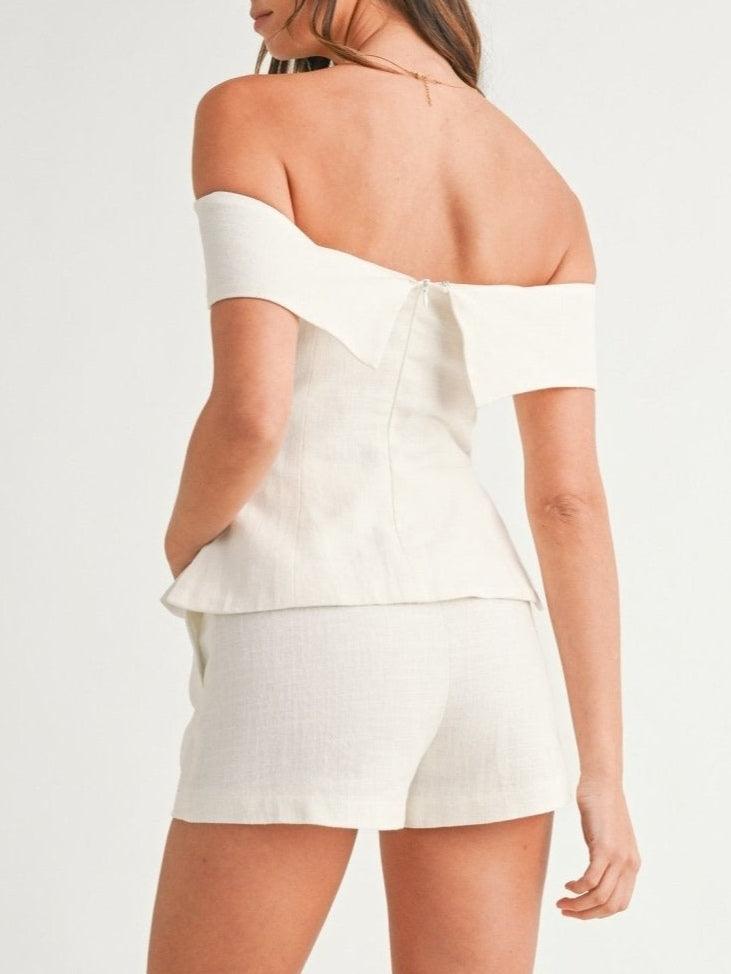 Completo due pezzi in cotone e lino bianco