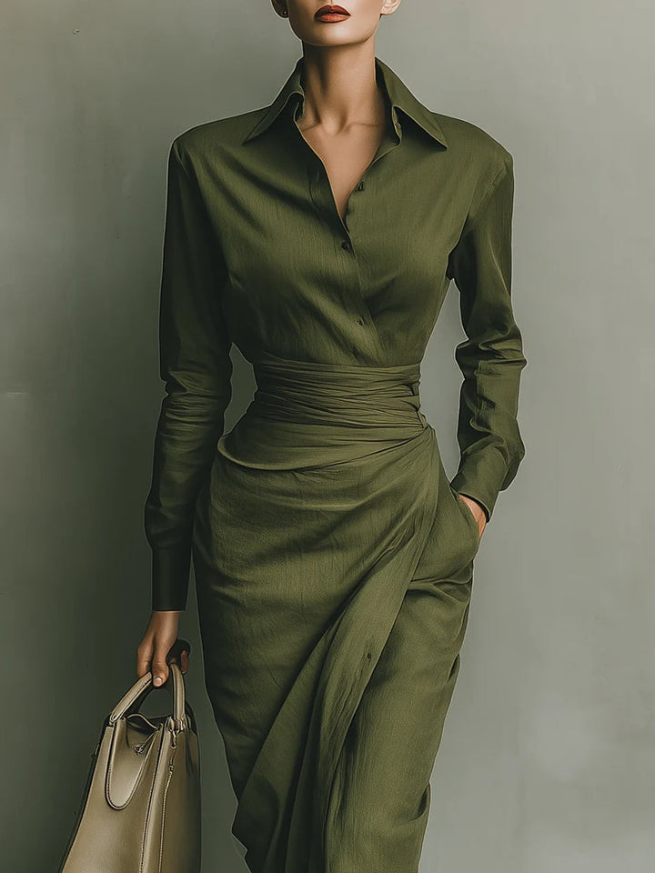 Abito Maxi in Cotone Verde Militare
