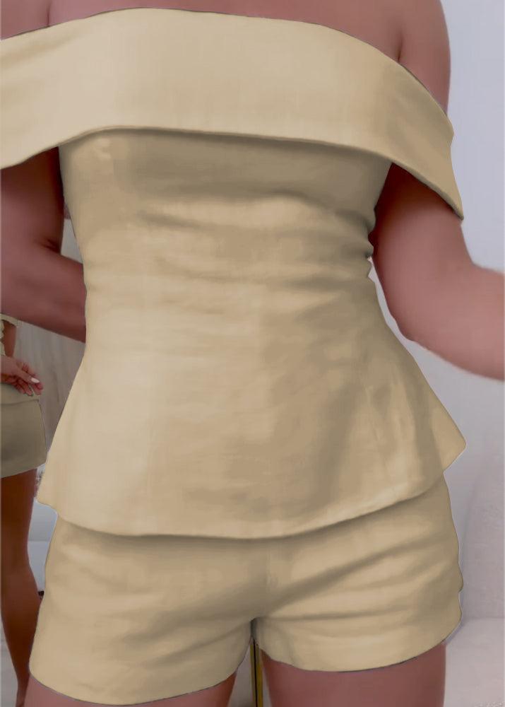 Completo due pezzi in cotone e lino bianco