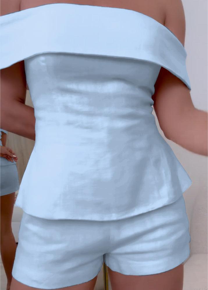 Completo due pezzi in cotone e lino bianco